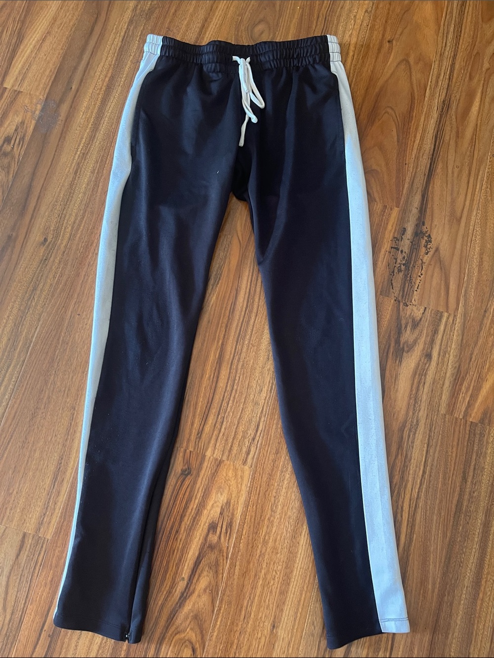Black Track Pants with White Side Stripes